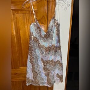 Sequin Mini Dress Crystal Doll Size L with Spaghetti Straps